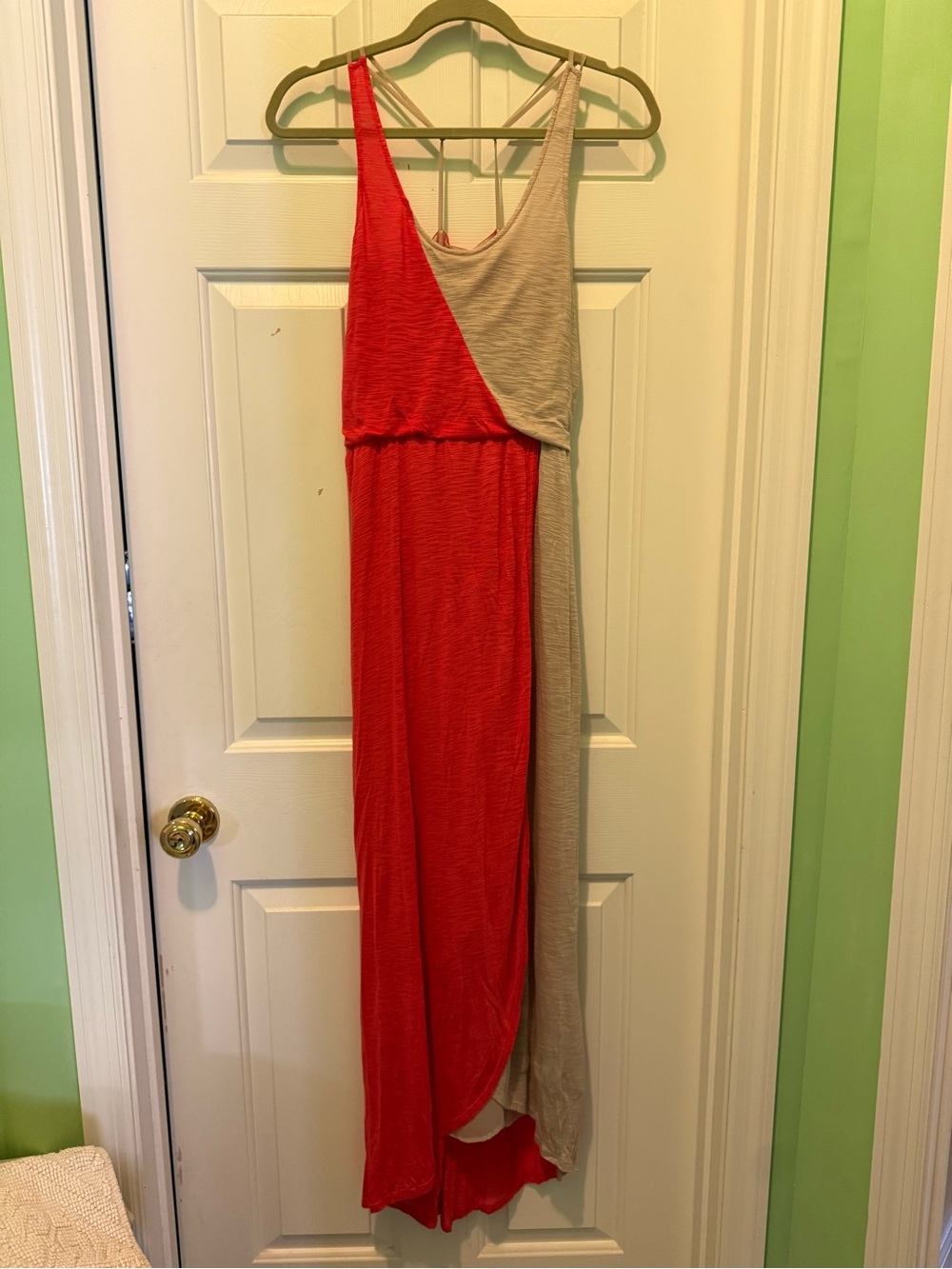 The Addison Story- Anthropologie Sleeveless Two-Tone Red and Beige Maxi Dress